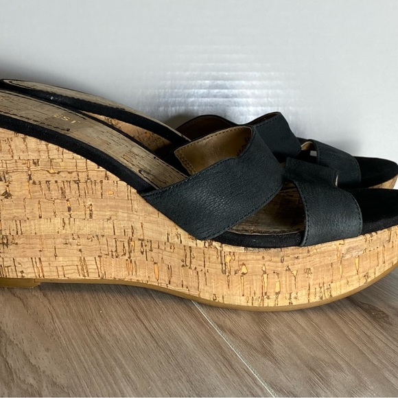 Nine West Woman Black Wedge Cork Leather Slide size 8M - Picture 6 of 11